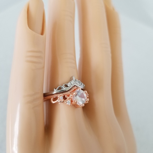 (2pcs) 18k Over Sterling Crown Design Ring Set - Picture 2 of 8